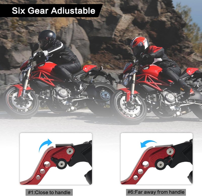 RIDLOG Universal CNC Motorcycle 7/8" 22mm Handlebar Brake Master Cylinder Clutch Lever, Dirt Bike Mini Bike Brake Lever, Brake and Clutch Lever Set Fit for Honda Kawasaki Suzuki Yamaha (Red) - Image 2
